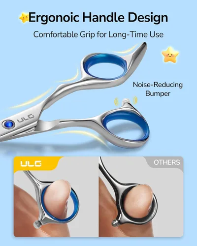 Miniatura 3 de ULG Tijeras de corte de pelo para niños, tijeras de seguridad de punta redonda de 6.5 pulgadas para cortar y recortar el cabello, asas ergonómicas