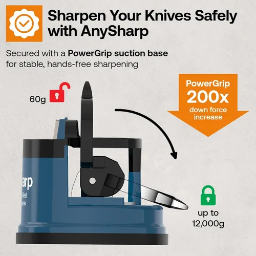 Miniatura 4 de AnySharp – GLOBAL – Afilador de cuchillos manos libres - Herramienta de afilado fácil de usar con base de succión PowerGrip y ángulo preestablecido