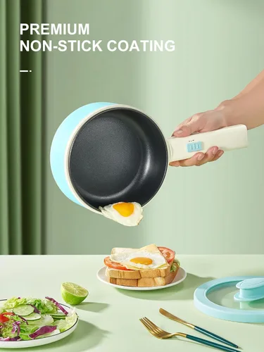 Miniatura 3 de Olla Eléctrica con Vaporera, Cocedor de Ramen Antiadherente de 1.6L Sartén para Saltear para Bistec, Huevo, Arroz Frito, Ramen, Avena, Sopa
