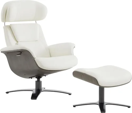 Miniatura 10 de CHITA Silla giratoria reclinable de cuero genuino con reposacabezas ajustable y otomana para sala de estar, color negro