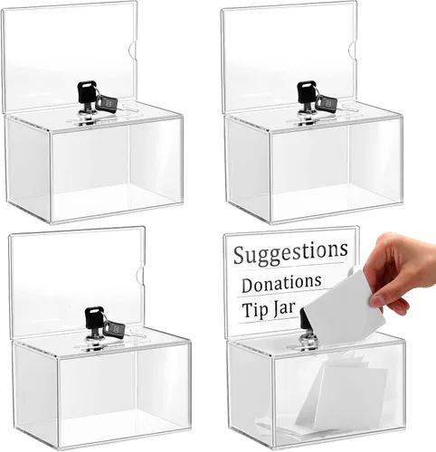 Miniatura 9 de Tuanse Caja de donación de acrílico con candado y soporte para letreros, tarro, rifa, boletos, cajas transparentes para recaudación de fondos, Negro