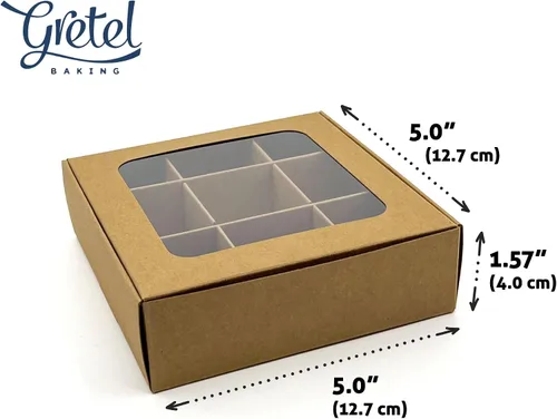Miniatura 5 de 20 cajas de regalo de papel kraft con ventana y divisores, 9 compartimentos extra pequeños, 5 x 5 x 1.57 pulgadas, cajas de dulces vacías