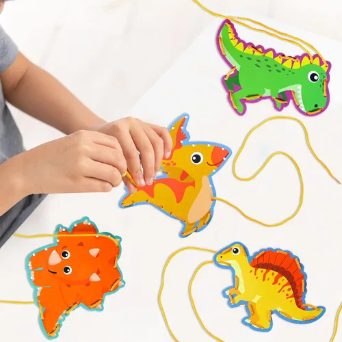 Miniatura 4 de Pajean Juego de 10 tarjetas con cordones para niños, tarjetas de costura de animales de doble cara, 10 estilos, manualidades de juguete para niños a