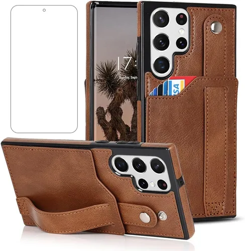 Miniatura 9 de Funda para teléfono Samsung Galaxy S22 Ultra 5G con protector de pantalla, correa de muñeca ajustable, atril, ranura para tarjetas de crédito