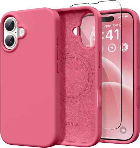 Miniatura 218 de GONEZ Funda de silicona para iPhone 14 Pro Max, compatible con MagSafe, con protector de pantalla + protector de lente de cámara, silicona líquida a