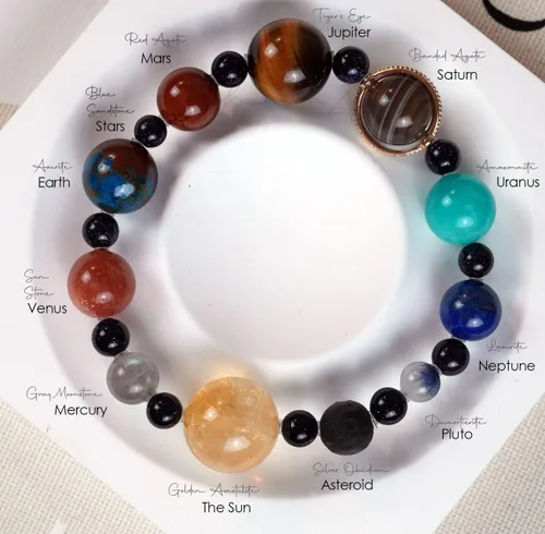 Miniatura 60 de Precious Gemstone Natural Crystal Healing Bracelet, Rutilated Quartz, Moonstone, Quartz Handmade Original Design Bracelet