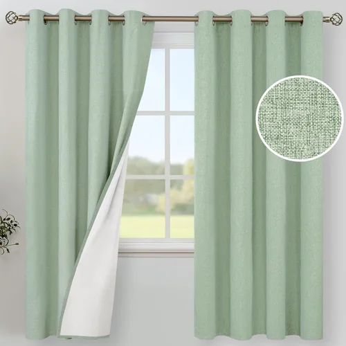 Miniatura 92 de YoungsTex - Cortinas de lino beige 100% opacas para dormitorio de 63 pulgadas de largo, cortinas cortas con aislamiento térmico y ojales