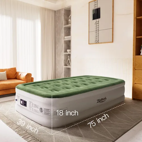 Miniatura 6 de Zearna Colchón de aire tamaño twin con bomba incorporada, colchón inflable resistente de 16", colchón de aire inflable con superficie superior Verde