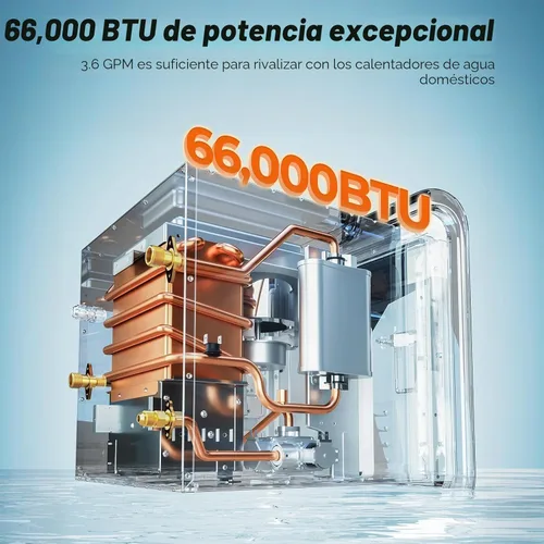 Miniatura 2 de Calentador de agua FOGATTI RV sin tanque, 66,000 BTU máximos, calentador de agua caliente para RV, tanque de mezcla incorporado, puerta negra