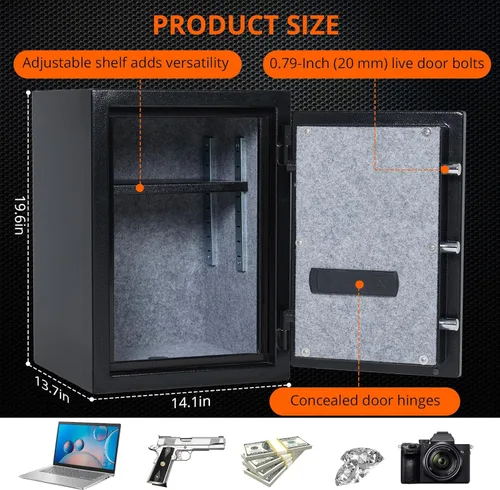 Miniatura 3 de Towallmark 2 pies cúbicos extra grande para el hogar, ignífugo e impermeable, teclado programable y caja de seguridad interior, caja de seguridad