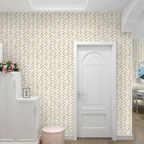 Miniatura 7 de Papel tapiz moderno de rayas para despegar y pegar, 16.1 x 78.7 pulgadas, papel tapiz geométrico beige y dorado, papel de contacto con rayas