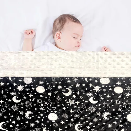 Miniatura 4 de Manta de bebé para niñas y niños, luna negra, estrella, minky, súper suave, manta de recepción de doble capa con respaldo punteado para recién