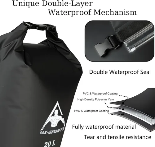 Miniatura 2 de Oak-Sports Dry Bag Mochila impermeable de 5L/10L/20L, bolsa de playa ligera con doble cierre de cremallera para natación, kayak, senderismo