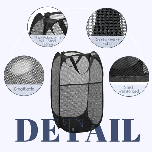 Miniatura 3 de Cestos de lavandería desplegables, cesta desplegable de malla, cesta plegable y ligera para lavar ropa duradera para dormitorio, hogar, viajes, Negro