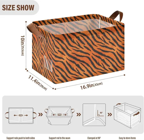 Miniatura 3 de Tigers Fur Pattern Black Orange Storage Organizer Bins and Basket Foldable Storage Cubes with Handles Organizing Clothes Blankets for Makeup Books