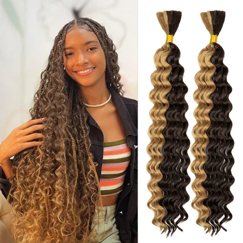 Miniatura 47 de Cabello bohemio para trenzar de 18 pulgadas, 2 paquetes de cabello ondulado profundo a granel para trenzas bohemias, sin trama, extensiones