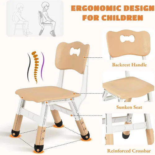 Miniatura 2 de Arlopu Mesa y 4 sillas para niños, juego de escritorio y sillas para niños pequeños de altura ajustable, patas antideslizantes, escritorio de Beige