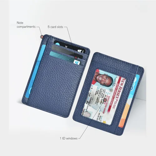 Miniatura 2 de Carteras de cuero Oak Leathers delgadas y minimalistas para hombres y mujeres con bolsillo frontal y bloqueo RFID, Púrpura, Pequeña