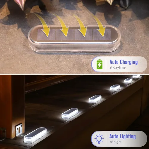 Miniatura 5 de Honalia Luces solares para entrada, paquete de 6 luces solares impermeables IP68 para exteriores, luces blancas adhesivas para pasos, escaleras