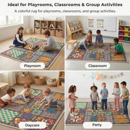 Miniatura 5 de Alfombra de juego para niños 7 en 1 y alfombra de sala de juegos, alfombra de guardería jumbo de 79 x 59 pulgadas, lavable a máquina y plegable, 7