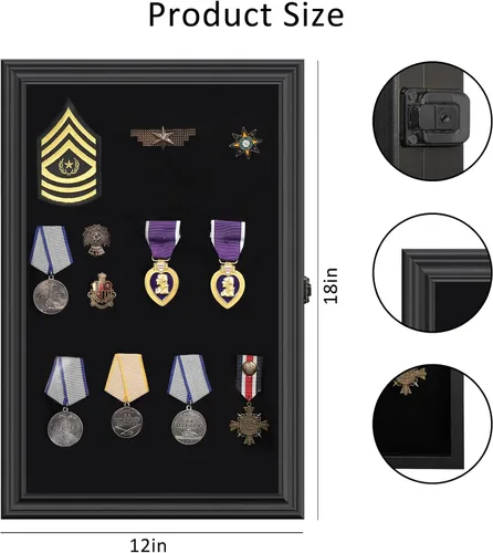 Miniatura 2 de Verani Vitrina de pines - Colección de 12 x 18 pulgadas con puerta de vidrio templado para medallas, etiquetas, joyas, regalos, cintas