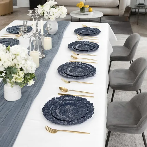 Miniatura 7 de DaYammi 60 platos de plástico azul – Platos azul oscuro desechables – Platos de plástico resistentes para fiestas, incluyendo 30 platos llanos, 30