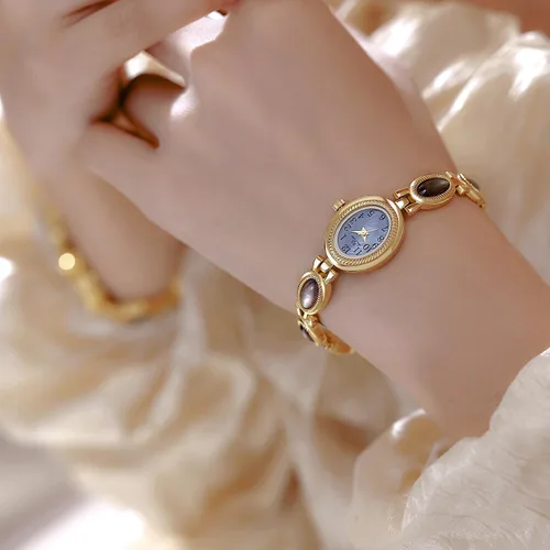 Miniatura 6 de CARLIEN Reloj de pulsera de cuarzo ovalado para mujer, de lujo, delicado, dorado, plateado, perla y números arábigos, fácil de leer, resistente al