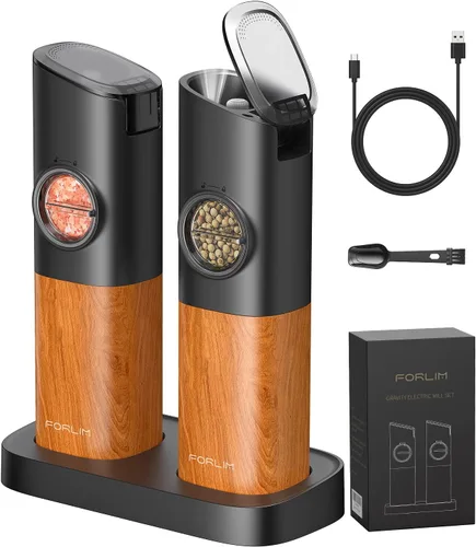 Miniatura 11 de FORLIM Mini Molinillo Eléctrico de Sal y Pimienta con Base de Madera, Recargable por USB, Pequeño Molinillo Automático de Sal y Pimienta