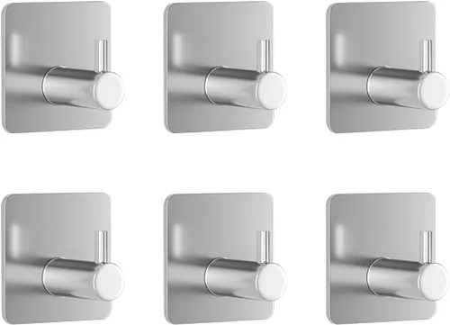 Miniatura 9 de Miliocry Paquete de 6 ganchos para toallas de baño, ganchos adhesivos, gancho de pared resistente, resistente al agua, de acero inoxidable