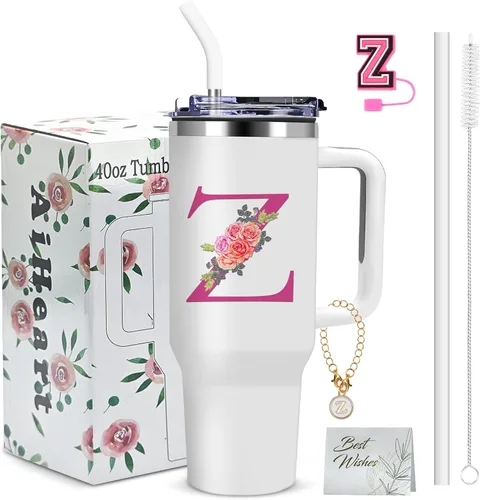 Miniatura 32 de Regalos de cumpleaños para mujeres, vaso con monograma con asa, regalos personalizados para mamá, regalo con monograma para mujer, vasos