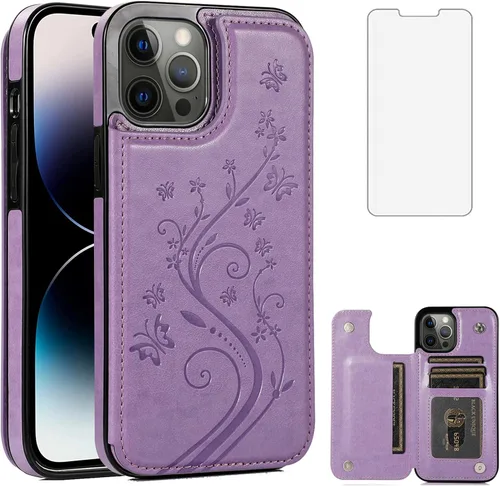 Miniatura 9 de Funda compatible con iPhone 15 Pro Max de 6.7 pulgadas con protector de pantalla de vidrio templado y tarjetero con soporte para tarjetero, funda