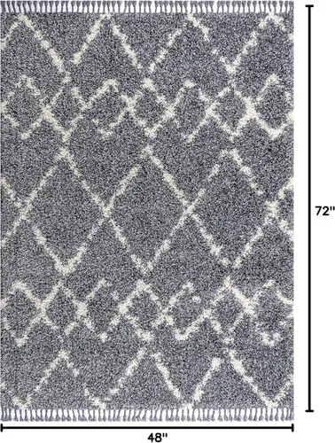 Miniatura 2 de Eyely RCM102A-28 Mercer SHAG - Alfombra de pasillo para interiores con borlas, marroquí, tribal, geométrica, enrejado, contemporánea; bohemio, Azul