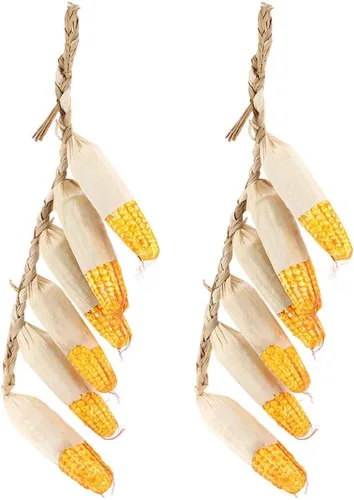 Happyyami Decoración de maíz realista, 2 brochetas de maíz artificiales de 15.74 pulgadas para colgar mazorca falsa para decoración de pared del