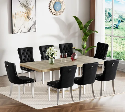Miniatura 94 de Juego de mesa de comedor extensible de 5 piezas, juego de mesa de comedor extensible de estilo granja para 4, mesa de cocina expandible de madera