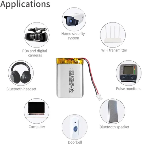 Miniatura 6 de EEMB Batería de polímero de litio 3.7V 820mAh 653042 Lipo Batería recargable con conector JST de cable para altavoz y dispositivo inalámbrico