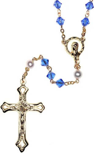 Rosario de oración católica de cristal o cristal austriaco - Incluye bolsa de rosario, cómo rezar el rosario "y el mes de nacimiento significado
