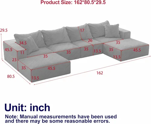 Miniatura 2 de Sofá modular de gran tamaño de 162 pulgadas, moderno sofá modular tapizado en forma de L de felpilla con 6 almohadas, combinación gratuita de sofá