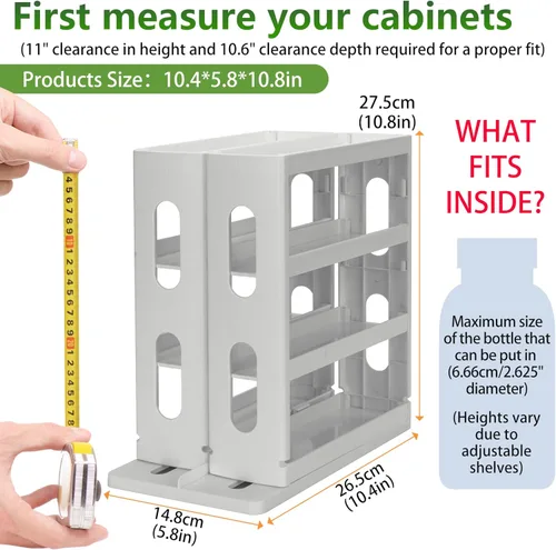 Miniatura 3 de Dutiplus Organizador de especias de 3 niveles, gabinete de almacenamiento giratorio y tirado para encimera de cocina, baño, 10.8 pulgadas de alto x