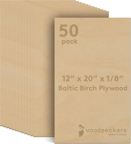 Woodpeckers - Madera contrachapada de abedul báltico, 1/8 x 12 x 20 pulgadas, paquete de 50 hojas de abedul báltico de grado B/BB, perfectas para