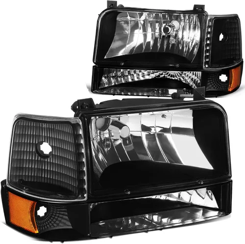 DNA Motoring HL-OH-F15092-6P-BK-AM - Faros delanteros de repuesto para Bronco 92-96 F150 F250 F350, color negro, faros ámbar