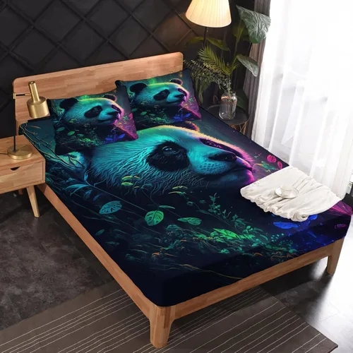 Miniatura 20 de Juego de sábanas de tamaño King, sábanas de conejo, sábanas de microfibra y fundas de almohada de 4 piezas, juego de sábanas con estampado colorido