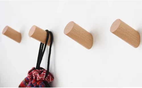 Miniatura 11 de Felidio Ganchos de pared de madera, paquete de 4 ganchos para colgar abrigos de pared, de madera rústica, resistente, perchero para sombreros
