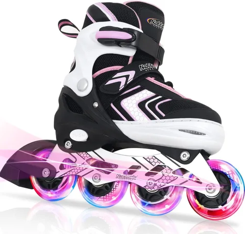 Nattork Patines en línea ajustables para niñas y niños con ruedas completamente iluminadas, patines en línea para principiantes para niños y jóvenes