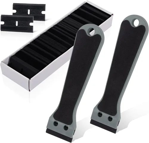 Miniatura 10 de EHDIS 2 raspadores de plástico de 6 pulgadas de mango largo con 100 cuchillas de doble filo para tintado de ventana, raspador de vinilo, adhesivo