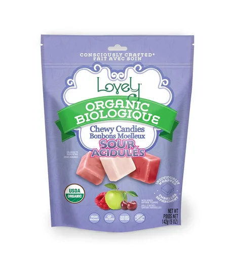 Caramelos masticables orgánicos ácidos, bolsa de 5 onzas, sabor a frambuesa, manzana y cereza, sin HFCS, gluten o ingredientes falsos, 100% veganos