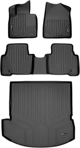 MAXLINER Juego de alfombrillas de 2 filas y forro de carga detrás de la segunda fila, color negro para Hyundai Santa Fe 2013-2018 con asiento de