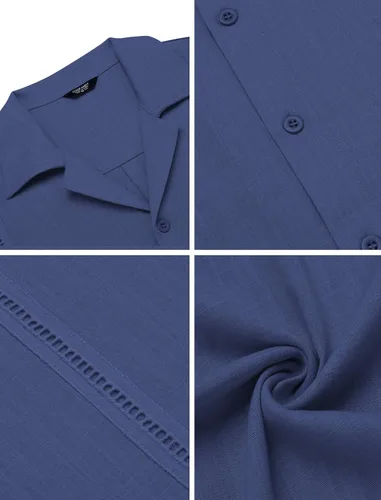 Miniatura 4 de COOFANDY Camisa de guayabera cubana de lino de manga corta con botones para hombre