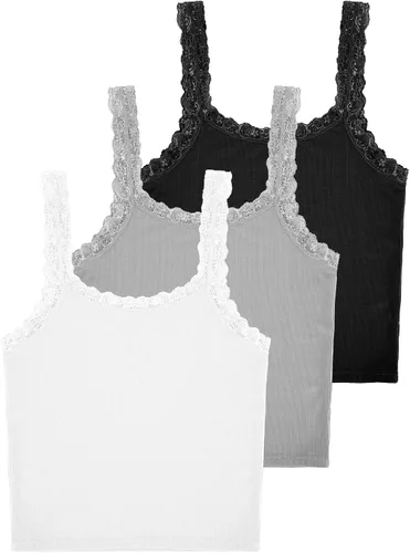 Miniatura 6 de Sintege Camiseta sin mangas de encaje para mujer, 3 piezas, camisola de encaje, sin mangas, con ribete de encaje, Y2K