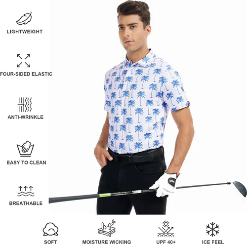 Miniatura 99 de DEOLAX Camisa de golf para hombre, con estampado de moda, atlética, de manga corta, clásica, casual, ajuste seco, suave, para hombres