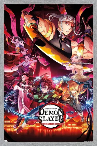 Miniatura 8 de Demon Slayer - Póster de pared Key Visual 1, 22.4 pulgadas de largo x 14.7 pulgadas de ancho, versión enmarcada de madera de granero
